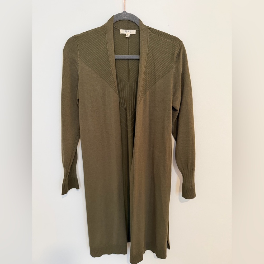 *EUC* Olive Green Women's Open Front Duster Style Cardigan Sweater